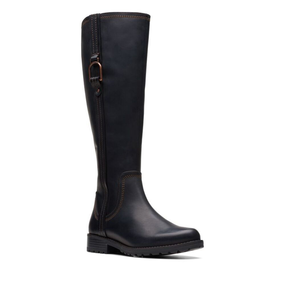Clarks Black Leather Heeled Boots - Picture 2 of 6
